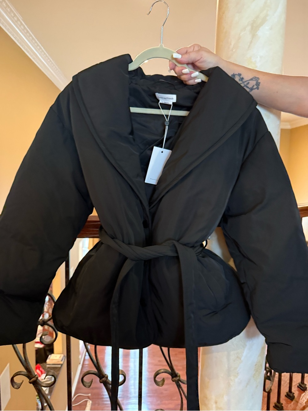 Lovers + Friends Black Belted Puffer Jacket